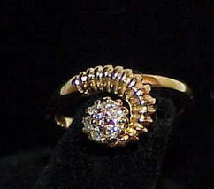 14K Diamond Space Age Modernist Cluster Ring Yellow Gold Sz 6.25 Retro Mid Centu - £200.45 GBP