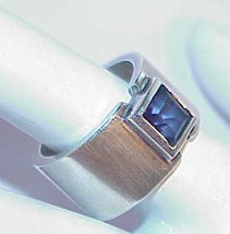 Sterling Silver Amethyst Emerald Cut Band Ring Size 6.5  Hand Made Wide ... - $149.99