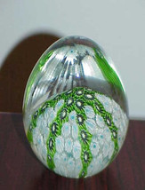 Paperweight Murano Art Glass Millefiore Egg Shpe Blue Green Brown White Antique - £93.86 GBP