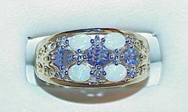 10K 1.50ct Opal Tanzanite Diamond Filigree Band Ring YG Sz 7.5 - £287.76 GBP