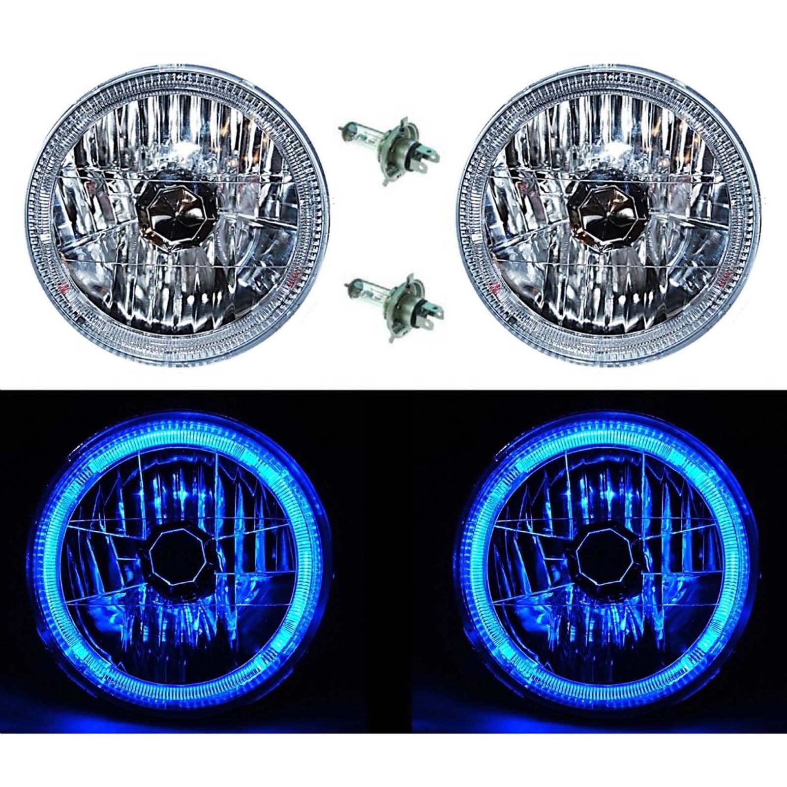 Primary image for 7" Halogen H4 12V Headlight Headlamp Blue LED Halo Angel Eyes Light Bulbs Pair