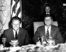 President John F. Kennedy with Reverend Billy Graham at breakfast New 8x10 Photo - £6.94 GBP