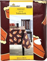 Celebrate Harvest PEVA Tablecloth Pumpkin Pie 60&quot; x 84&quot; Rectangle Thanksgiving - £10.90 GBP
