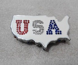 USA Map Red White Blue Crystals Pill Box Work of Art 2 3/4 x 1 1/2&quot; Patr... - £17.35 GBP