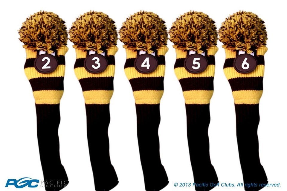 New 5 pc BLUE YELLOW 2 3 4 5 6 KNIT Hybrid golf club headcover retro Hea... - $48.43