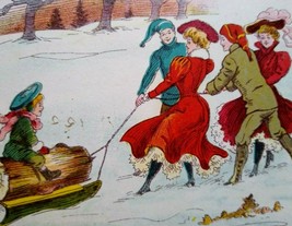 Victorian Merry Christmas And New Year Postcard J Ottmann Child On Log Sled - £26.19 GBP