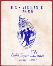USS Vigilance (AM-324) Buffet Supper &amp; Dance Card January 16, 1947 - £10.00 GBP