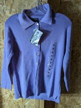 Harve Benard 100% cotton polo collar 3/4 sleeve purple cardigan - €17,89 EUR