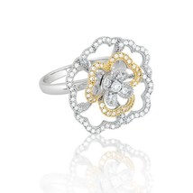 Sterling Silver Two-Tone CZ and Micro Pave Rose Ring (88 stones) - £154.14 GBP