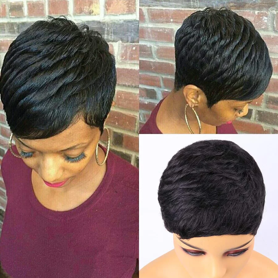 Short hair pixie wigs pixie cut short black wavy wigs layered short hair wigs for black thumb200