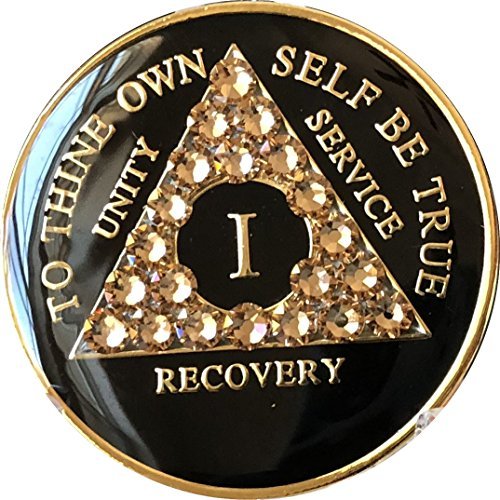 1 Year AA Medallion Black Tri-Plate Light Colorado Topaz Color Swarovski Crystal