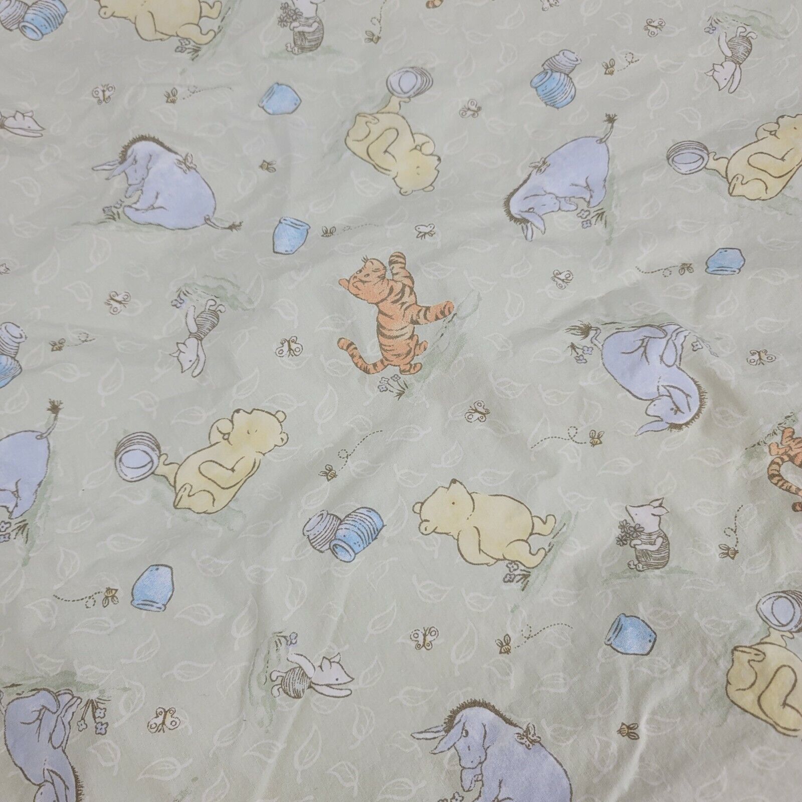 Classic Disney Winnie-The-Pooh Green Fitted Crib Sheet Pooh Piglet Eeyore - $29.69