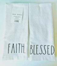 Rae Dunn Kitchen Dish Towels Embroidered Set of 2 Blessed Faith White Bl... - £23.46 GBP
