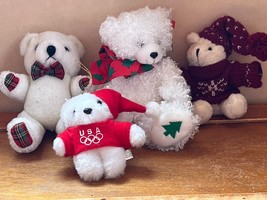 Lot of TY White Merrybelle & Vintage Jointed & Not Teddy Bear w Christmas Garb S - $13.09