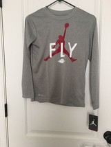 Nike Dri-Fit Boys Athletic Gray Long Sleeve Shirt Air Jordan Jumpman Siz... - $35.34