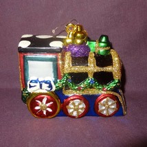 Vintage Train Engine Glitter Ornament Christmas Tree  3&quot; Multi Color Holiday - £13.45 GBP
