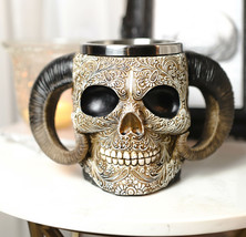 Ram Horned Tribal Floral Lace Tooled Skull Beer Stein Tankard Coffee Cup... - £32.20 GBP