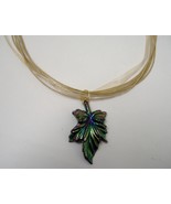 Green Purple Leaf Pendant Gold Organza Necklace Unique Handmade One-Of-A... - £23.97 GBP