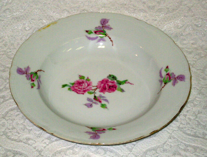 Vintage Fine Bohemian China Czech 8 1/2&quot; Soup Bowl Pink Roses Thun 49V - $6.35