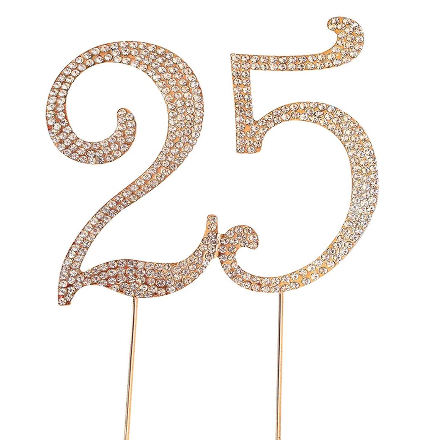 Primary image for Gold 25" Crystal Cake Topper, Number 25 Rhinestones 25Th Birthday Cake Topper, M