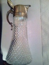 Pitcher Diamond Cut Glass Decanter Caraffe Pre Owned /Needs Tlc Silver Plate Lid - $59.89