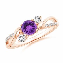 Authenticity Guarantee 
ANGARA 5mm Natural Amethyst and Diamond Ring for Wome... - £841.39 GBP