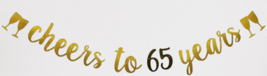 65th Anniversary &amp; Birthday Banner – Gold &amp; Black Glitter Pre-Strung Par... - $12.82