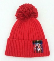 Dog Mom Rib Knit Beanie Hat With Pom Pom Soft Stretchy Ski Cap Red #Z For Gift - £19.43 GBP