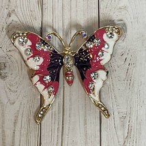 2&quot; Purple Pink Enamel Butterfly Brooch Badge Clear Rhinestone Pin - £8.91 GBP