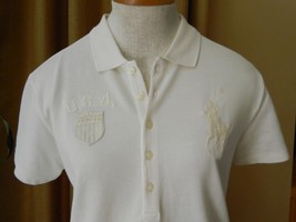 Ralph Lauren Top Ivory Shirt Large Pony USA Crest M mint - $52.85 CAD