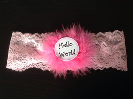 Monthly Milestone Marker 12 Month Pink Lace Headband set w/Boa for newborn baby  - $25.00