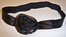 Silky Black Foldover Elastic Headband with Delicate Black Lightly Sparkl... - £4.79 GBP