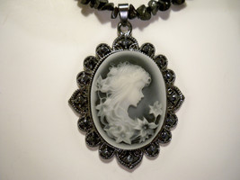 Handmade Blue Moon Madam Delphine Pendant Necklace with Onyx Beading - $20.00