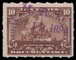 US REVENUE Stamp - #R168 Documentary, Battleship, 10c 1062  - £1.17 GBP