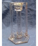 Glass Taper Candle Holder Three Hexagon Base Columns Side Handles Hand Made - £19.83 GBP