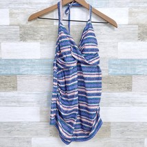 Liz Lange Maternity Striped Tankini Swim Top Blue Halter Ruched Womens S... - $19.79