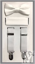 White NEW Boy&#39;s Clip Suspender Bow tie &amp; Pocket Square Handkerchief 3 pi... - $18.27