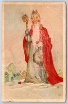 Father Christmas Pointed Hat Stafff Red Robe Christmas UNP DB Postcard K3 - £7.70 GBP