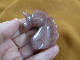 Y-UNIH-710) pink Unicorn head rearing GEMSTONE carving figurine chess st... - $19.74