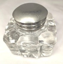 Antique VTG Heavy Cut Thick Glass Inkwell Pot 1920s 1930s  Hinged Cap SilverTone - £175.28 GBP
