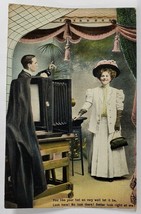 Woman Having Her Picture Taken Large Hat Photographer Camera 1908 Postcard T4 - £10.14 GBP