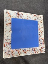 Patriotic-Red White &amp; Blue Glass Platter/Plate 10” Square - £7.12 GBP