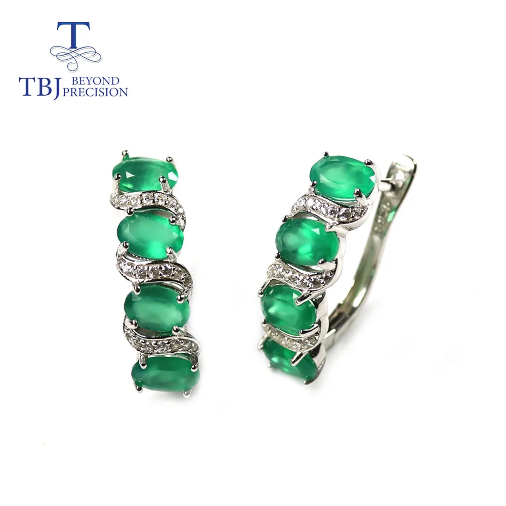 New 4ct Green Agate Gemstone Earring,Natural agate oval 4*6twisted design 925 st - £70.24 GBP