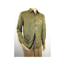 Men Sports Shirt by DE-NIKO Long Sleeves Fashion Print Soft Modal 2F008 Olive image 12