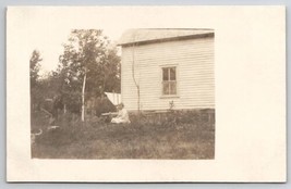 RPPC Tired Woman Sitting on Lawn Wash Tub Men in the Trees  Postcard F21 - £7.83 GBP