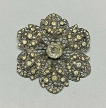 Vintage Antique Art Deco 1920&#39;s Silver 935 and Rhinestones Big Pin Brooch - $350.63