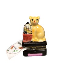 Cat Gift Box Porcelain Birdcage Hinged w Trinket Bird Present Jewelry Vi... - £15.98 GBP