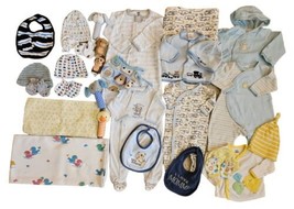 37PC Mixed Lot Infant Clothing Newborn Baby Boys 0-3 Mos Sleepers Bibs Rattles + - £18.98 GBP