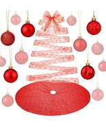 Suilung 22 Pcs Christmas Tree Skirt 46&quot; Red Sequins Ribbon &amp; 20 Ornament... - $260.94 MXN