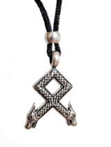Collar de runas de Odal Othila, colgante de cabezas de lobo, cordón de... - £7.14 GBP